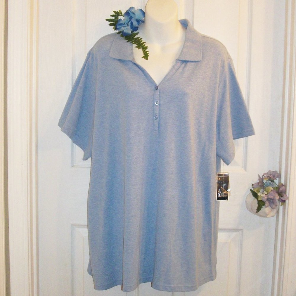 KAREN SCOTT 1X Polo NWT "Light Blue Heat" 100% Cotton Short Sleeve